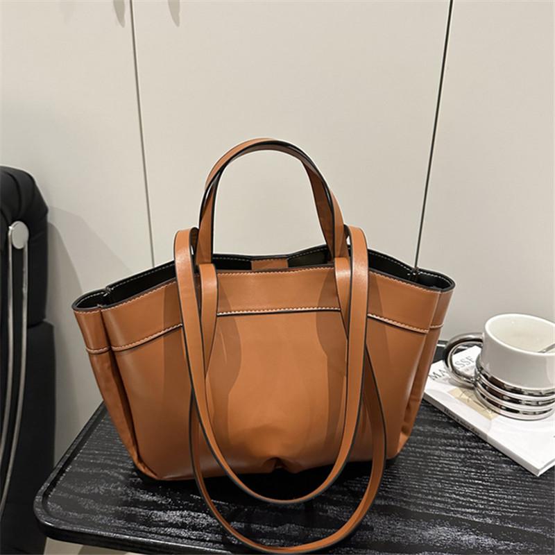 Solid Color Soft Leather Handbag Women Single Shoulder Tote Bag, Large Capacity Commuting Set Handbags Shopping Cross Body Bags