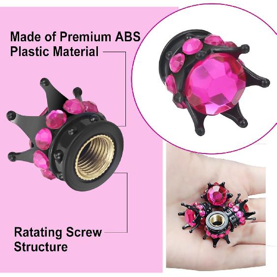 4PCS Crown Bling Tire Valve Stem Caps - Crystal Diamond Car Wheel Tire Caps - Handmade Rhinestone Universal Chrome Vehicle Tire Caps for SUV, Trucks,