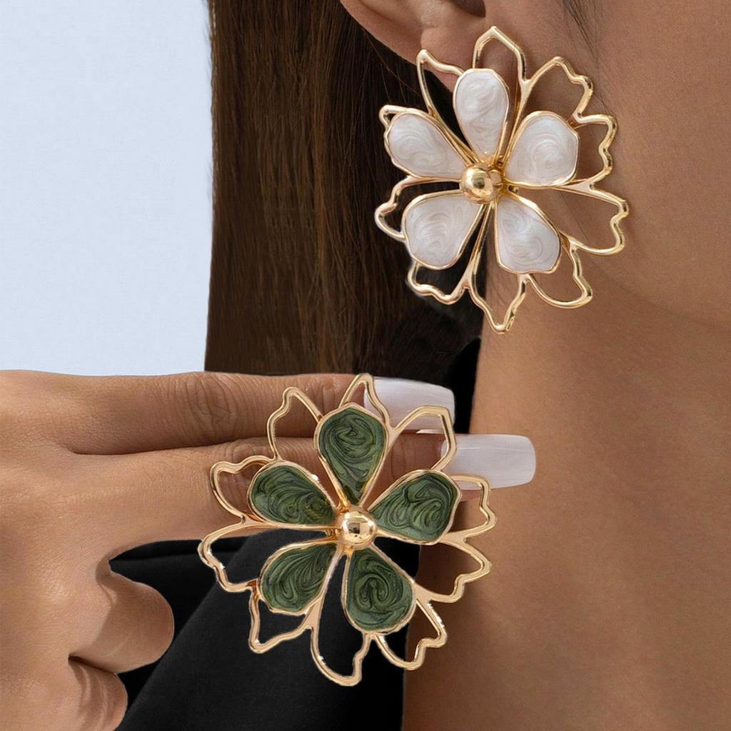 Weiß Grün Blume Ohrstecker Für Frauen Mädchen Geometrisch Öltropfen Ohrring Accessoires Urlaubsfeier Geschenk Modeschmuck Geschenke