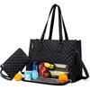 High-Quality Insulated Black Diamond Lattice Lunch Bag, Handbag, and Crossbody Tote