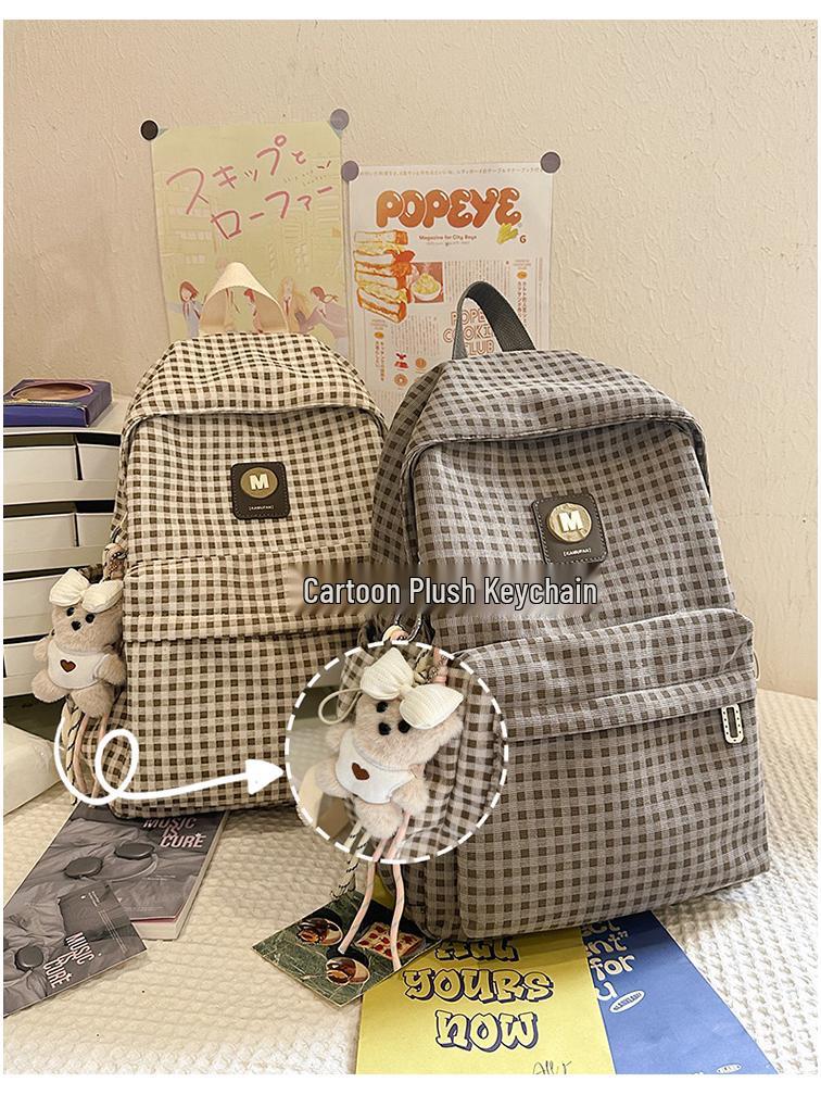 Japanese Retro Plaid Backpack for Women - Lightweight Autumn/Winter Bag for Middle and High School Girls