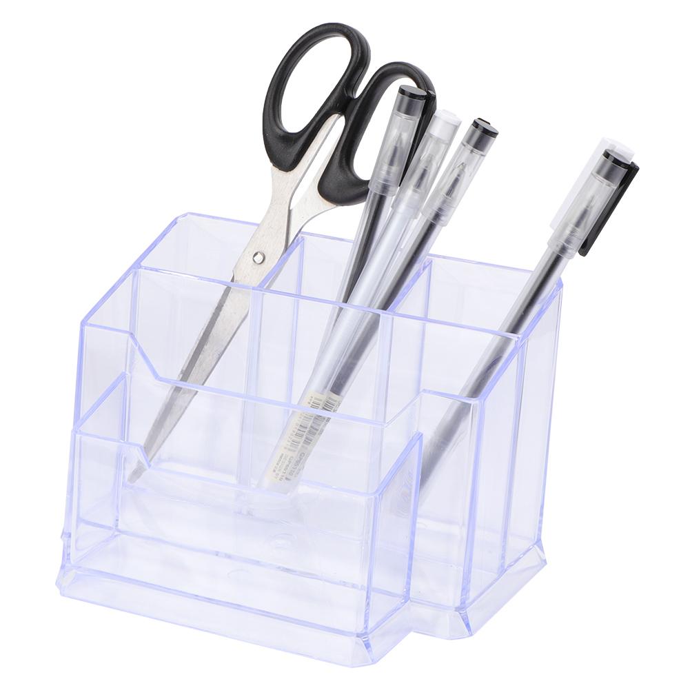 Popular Office Supply Transparent MultiFunction Pen Holder with Card Box In Transparent White