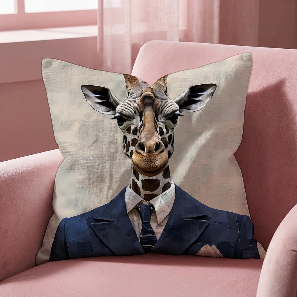 Retro Dressed Up Giraffe THEME Cushion Cover Multi-Scene Pillow Cover for Home & Car - Reversible, Soft & Durable for Daily Use