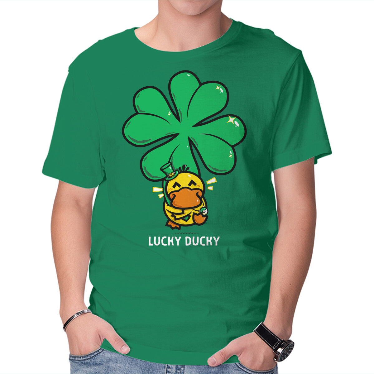 Unisex Crew Neck T-Shirt Lucky Ducky Graphic Short Sleeve Casual Tee S