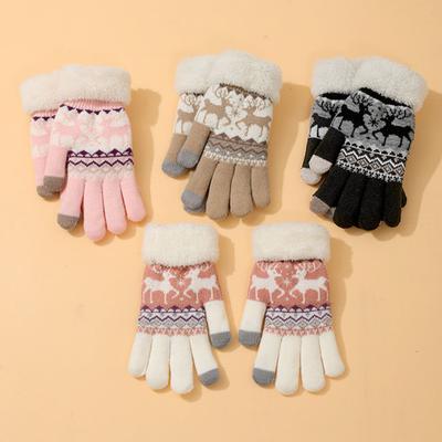 Winter Touchscreen Gloves Men Women Deer Pattern Knitted Warm Gloves Fleece Lined Thick Gloves with Fuzzy Cuffs for Indoor Outdoor Cycling