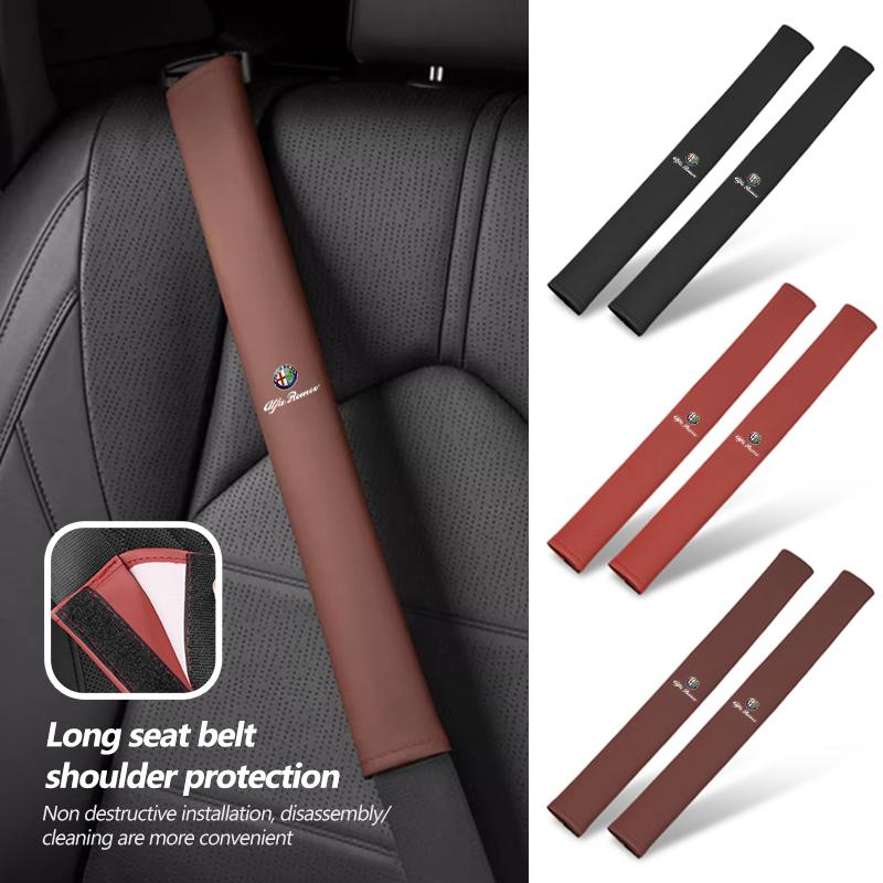 Leather Car Seat Belt Shoulder Protector Extended Decoration For Alfa Romeo Giulia 147 Mito 156 159 166 GT Stelvio Brera Volante HG7