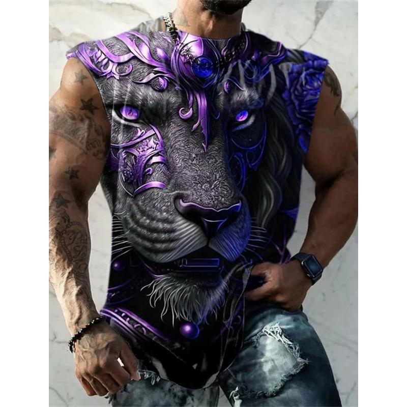 Weste für Herren mit Aufdruck „Goldener Löwe“, ärmellos, Rundhalsausschnitt, 3D-Druck, für jeden Tag, Sport, Fitness, Modedesign, S-6XL
