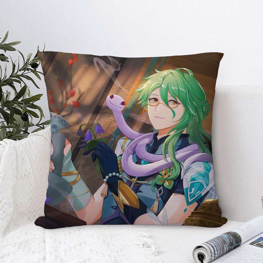 Genshin Impact Baizhu Pillow Case Sofa Decorative Home Double-Sided Print Plush Square Throw Pillow Covers Cushion Decor Cover
