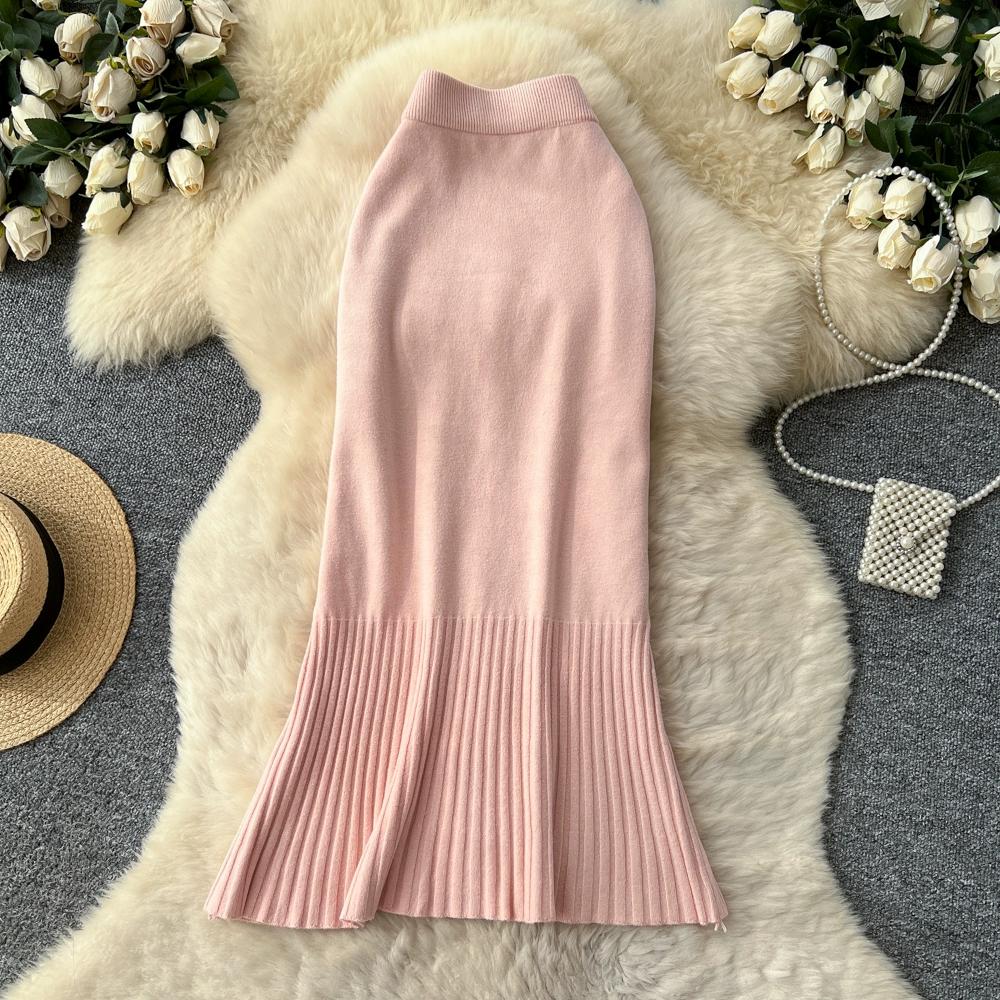 

Осень Зима Женский Элегантный Вязаный Свитер Длинная Миди Облегающая Юбка Годе One Size