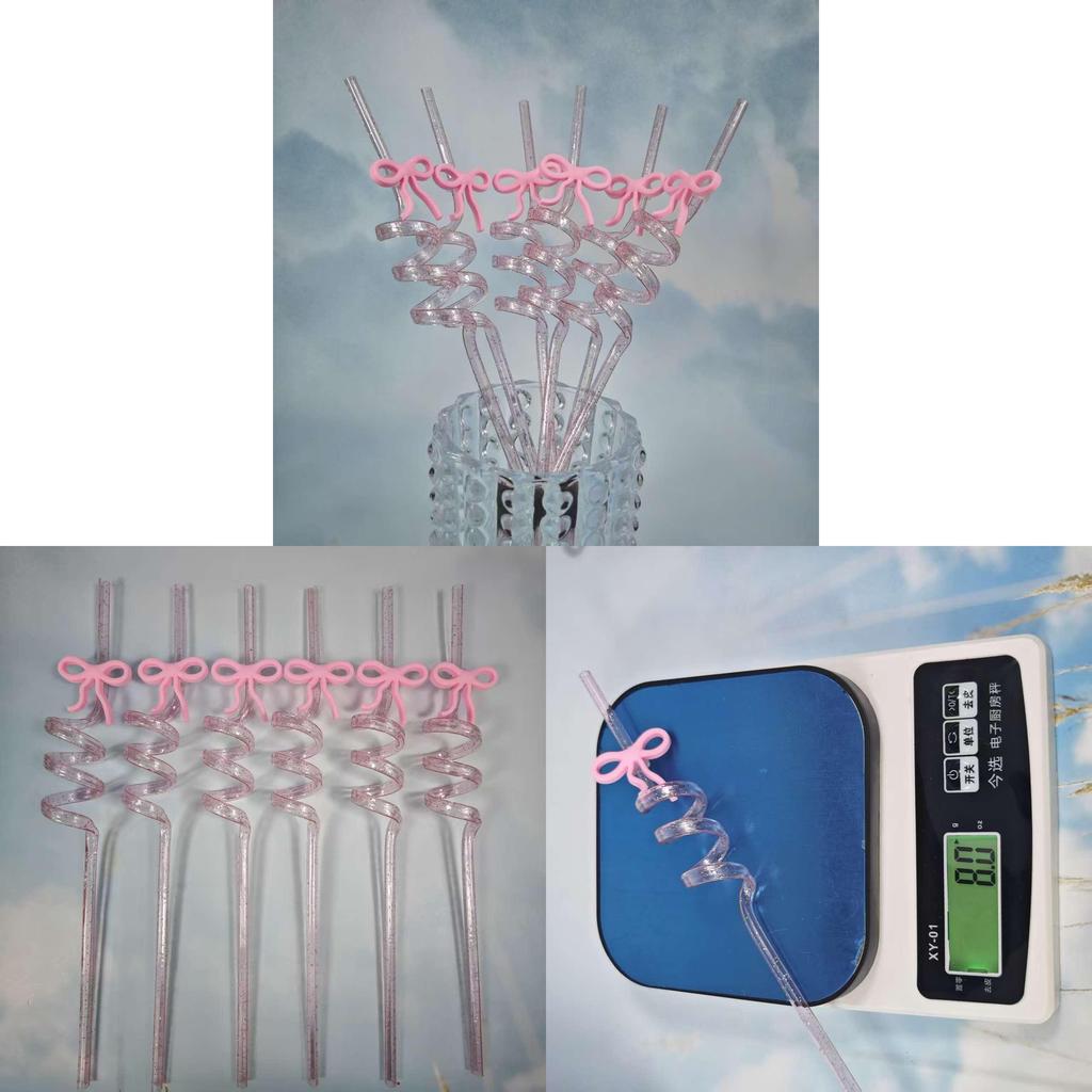 Reusable Pink Butterfly Bow Drinking Straw With Spiral Design For Kids And Party Use