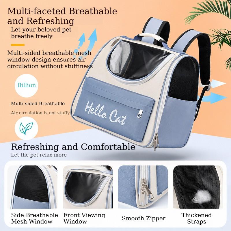 Large Capacity Cat Carrier Bag Breathable Mesh Cat Backpack with Clear Visual Window Portable Foldable Dogs Cats Travel Backpack
