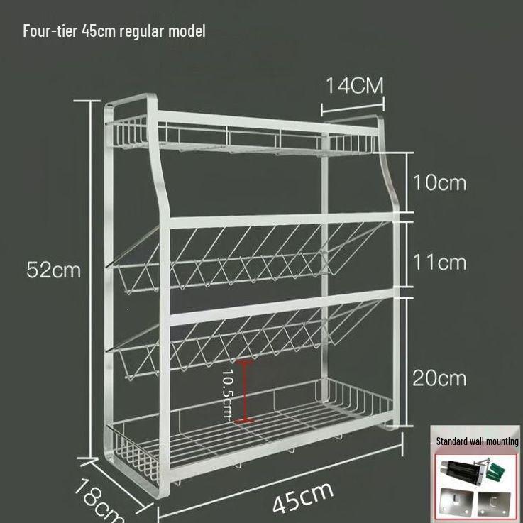 Wall-Mounted 304 Stainless Steel Kitchen Seasoning Rack for Countertop Storage