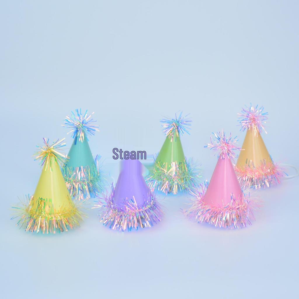 Colorful Tinsel Paper Party Hat for Cats & Dogs