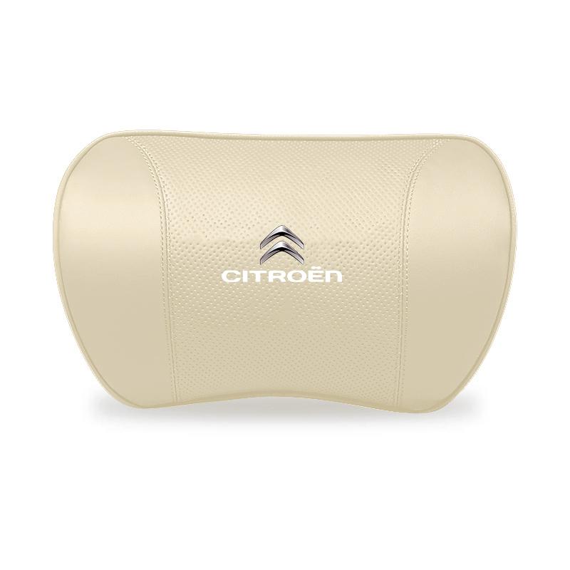 Car Leather Headrest Lumbar Support Neck Pillow Back Cushion For Citroen C5X e-C4 X e-C3 C4 C3 C5 Berlingo C-Elysee Keychain YX3