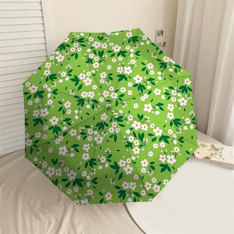 

1PC Floral Pattern Green Background Umbrella-8-Rib Reinforced Portable Folding Travel Suitable for All Seasons Outdoor Daily Use-G3