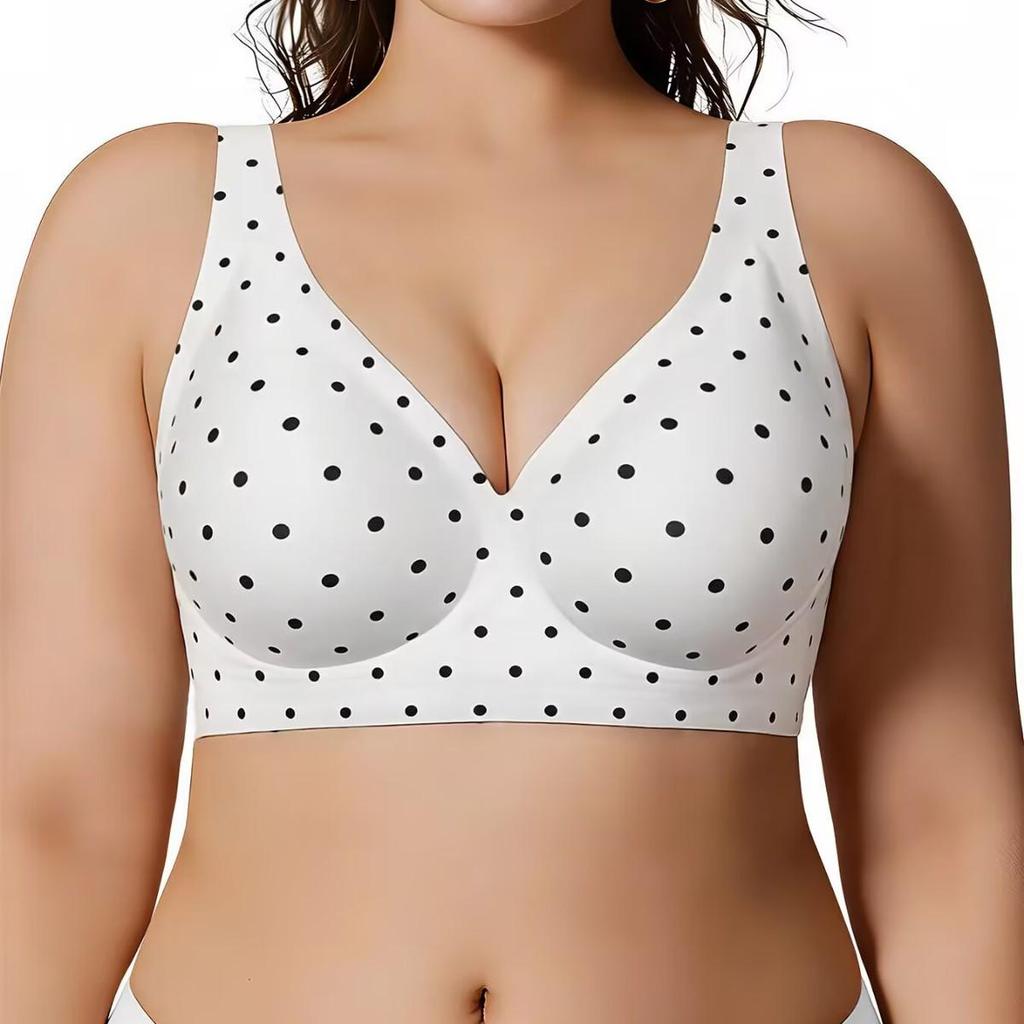 European & American Plus Size Polka Dot Seamless Underwire Bra with Jelly Support