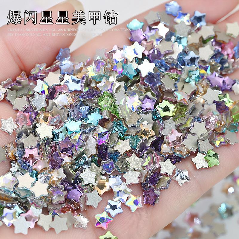 50 STÜCKE Super Glitzernde Bunte Fünfzackige Sterne Flatback Diamanten Nailart Strasssteine Edelstein Maniküre Flatback Charms Zubehör