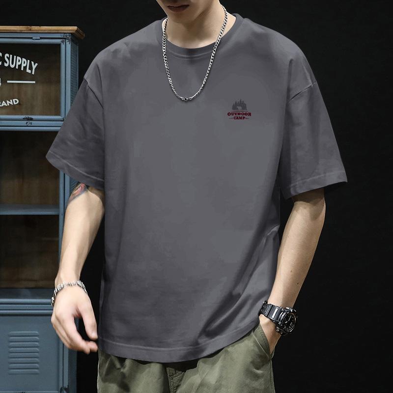 Retro Kurzarm-T-Shirt für Herren Sommer-Mode Marke Reines Baumwoll-T-Shirt mit Modischem Muster