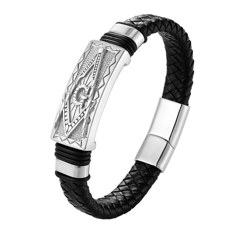 Europäisches und Amerikanisches Herren Lederarmband mit Buchstaben, Geflochten, Modisches Titanstahl Lederseil Armband Herren 2026