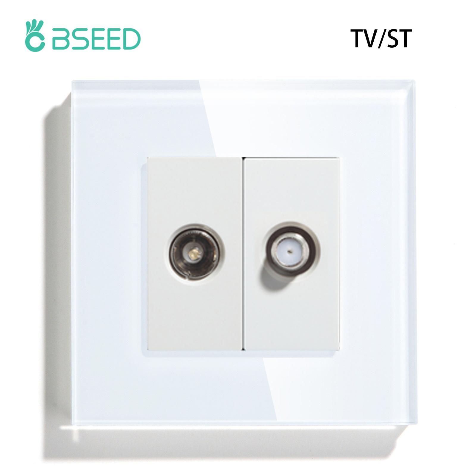 

BSEED TV ST CAT6 USB AC French Socket Data PC Computer Dual Internet Sockets Plus Wall Power French Outlets White Glass Frames TV ST