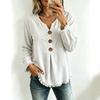 Damen Freizeit Farbe V-Ausschnitt Knopf Langarm Locker Geschnitten Quaste Bluse