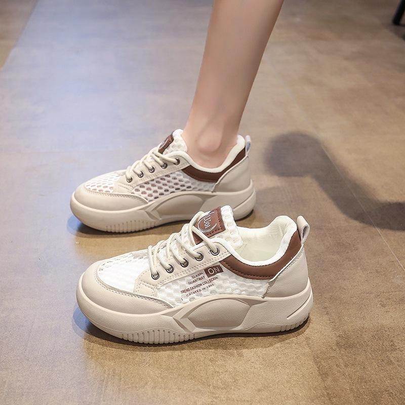 2025 new spring and autumn white shoes Korean version of fashionable female students mesh women's shoes breathable and heightened casual sports boa
