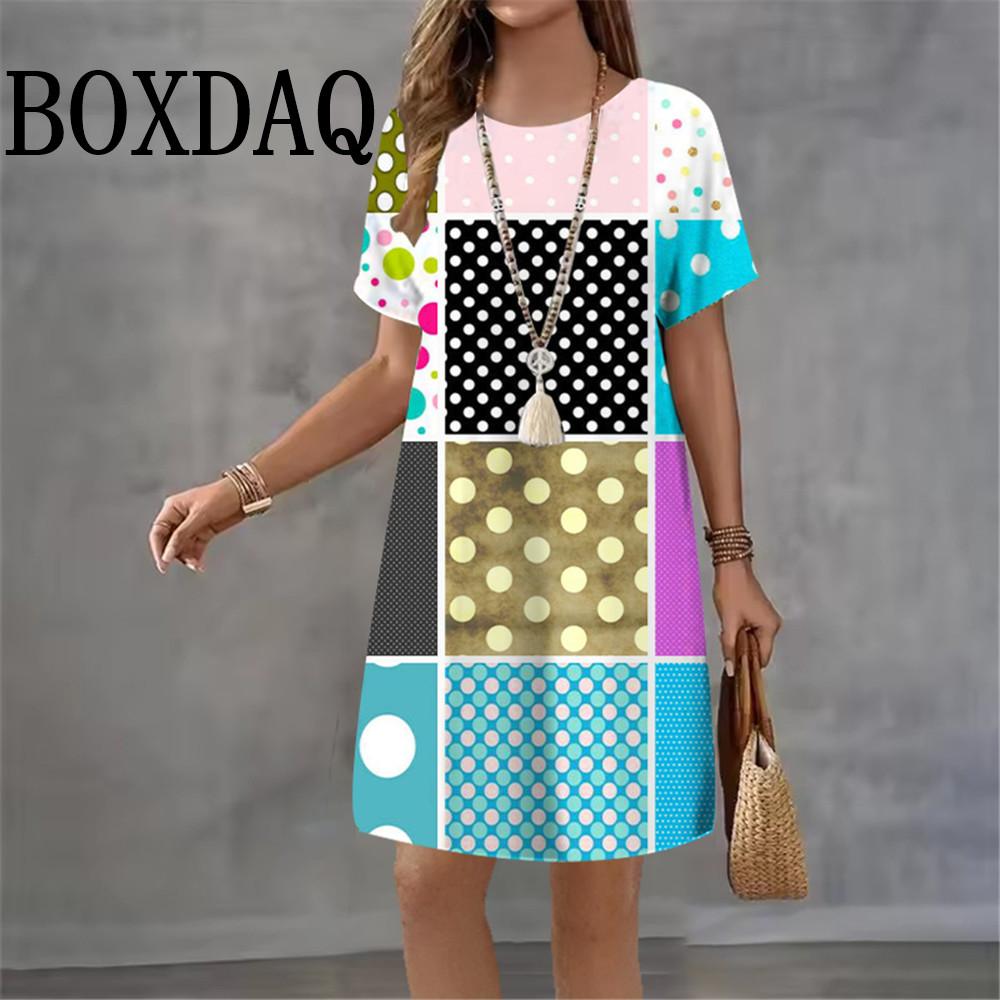 2026 Women Short Sleeve O-Neck Fashion Dresses 3D Polka Dot Print Streetwear Summer Dress Loose Casual Ladies Dress