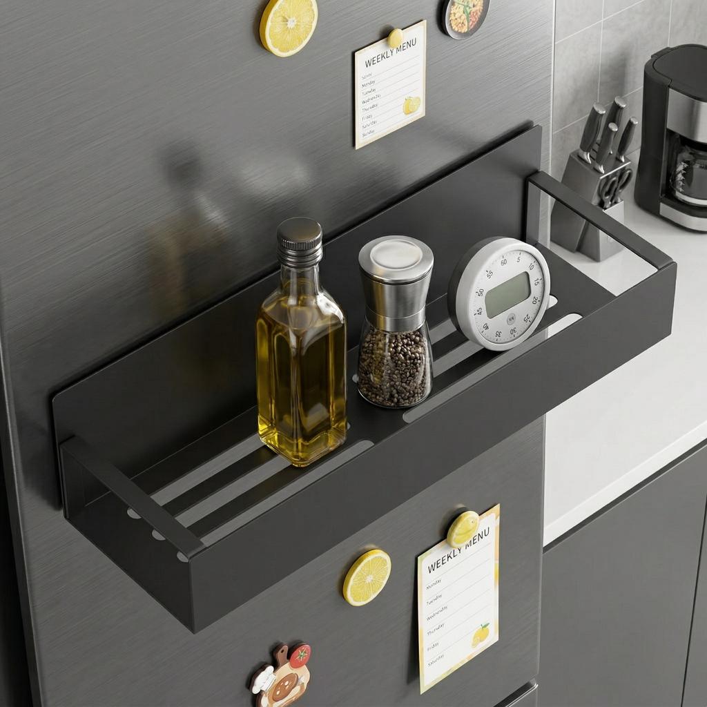 1pc Heavy Duty Magnetic Refrigerator Storage Rack Carbon Steel Refrigerator Spice Rack Strong Magnet, Space Saving Storage Rack