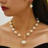 1pcs Light Luxury Gold Imitation Pearl Earring Necklace Set, High-End Clavicle Chain Fashionable Women'S Style