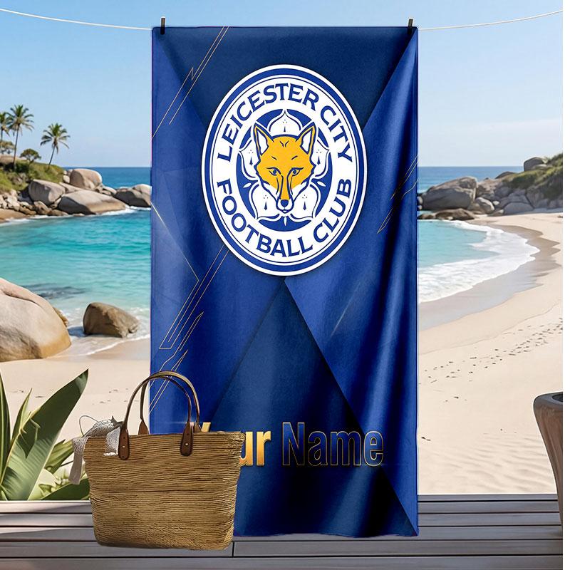Leicester City Personalized Printed Beach Towel Soccer Logo Support Custom Name Text Absorbent Towel For Sport Travel Special Gift