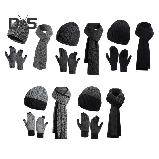 3 Pcs/Set Unisex Winter Beanie Scarf Gloves Set Thick Knitted Warm Cap Touchscreen Gloves Elastic Ear Protection Windproof Winter Outdoor Cycling