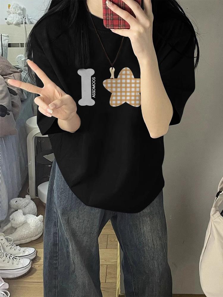 

Women s Retro American Cotton T-Shirt, 2025 Design, Loose-Fit Half Sleeves L Premium