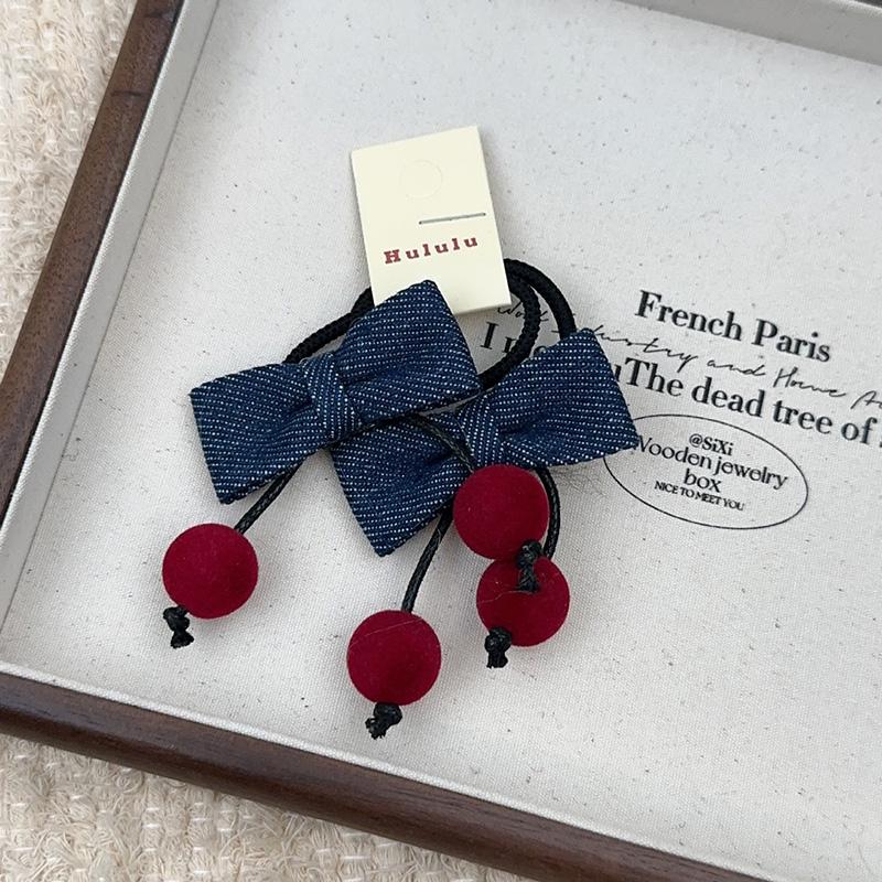 

Корейская версия джинсовой ткани вишневый бант детская заколка для волос милая повязка на голову для девочки осень и зима детский головной убор заколка для волос