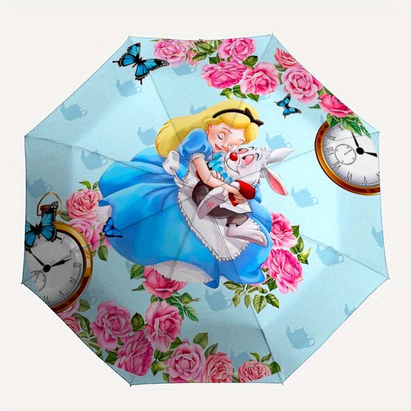 1pc Alice in Wonderland Automatic Opening/Closing Umbrella - Portable 3-Fold Design, 8-Bone Iron Frame Outdoor Umbrella, Perfect Gift for Fa