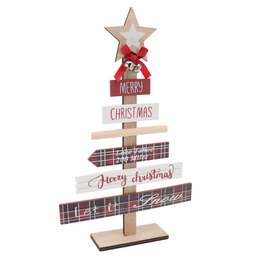 Christmas Tabletop Ornaments Wooden Sign Decoration with Base for Gifts Home Decor Layout Prop Red