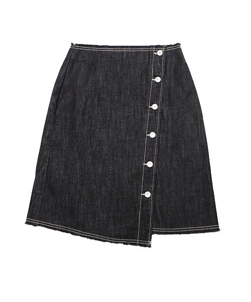 Pipilapin Women'S Asymmetrical Denim Skirt Indigo / Fs0Wds03F65