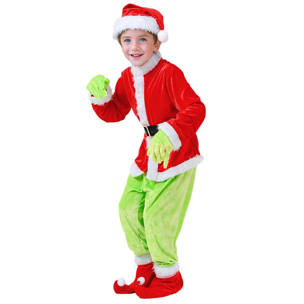 Children s Grinch Costume: Green Hair Monster for Christmas Party Role Play 140
