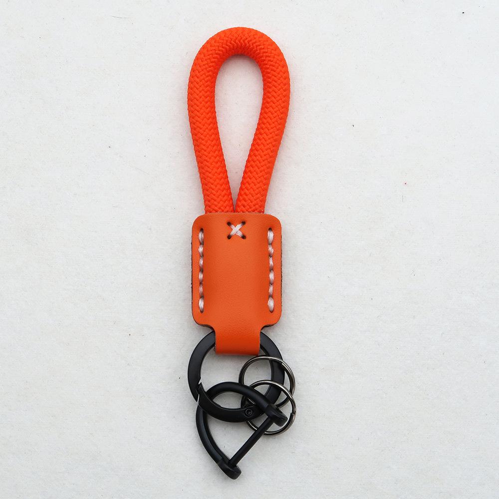 Hand-Woven Cowhide Leather Keychain Pendant with Logo Embossing - High-Quality Anti-Lost Car Lanyard