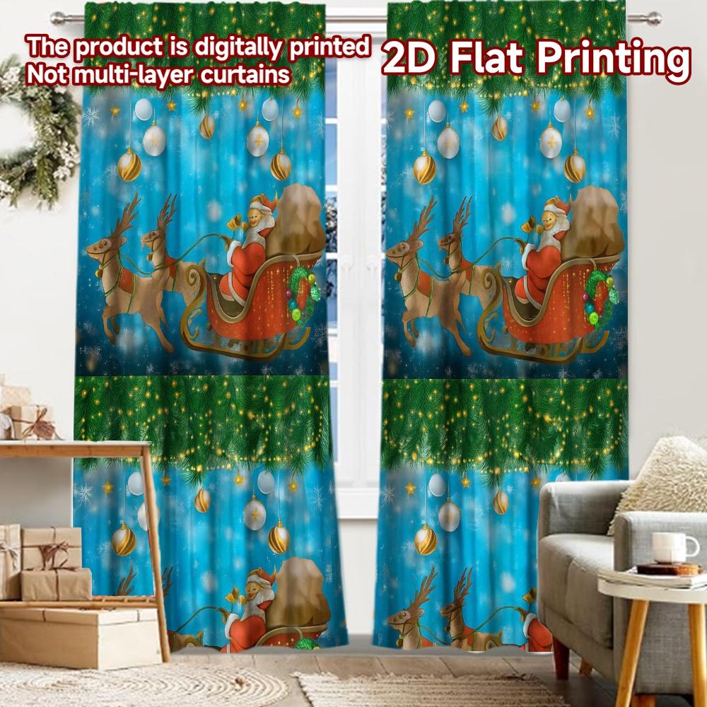 

2pcs, 2D FLAT PRINTING Curtains (Without Rod) Santas Sleigh Ride Festival Creative Curtains Durable Polyester Fabric Curtains 52.50 × 116.00 cm 2 pcs