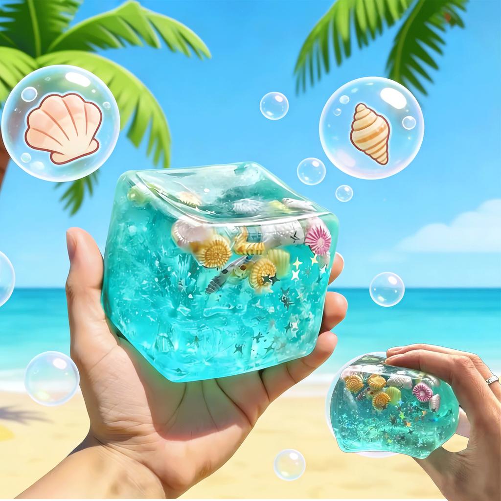 Ocean Cube Squishy Toy Kids Stress Balls Autism Sensory Toys Stress Anxiety Relief Fidget Toys Decompress Water Ball Girls Gift