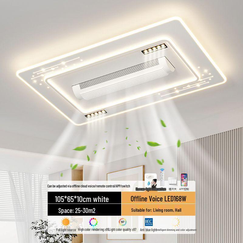 Leafless Ceiling Fan Light: Modern Smart Voice-Control Tricolor for Living Room & Bedroom - 110V, English