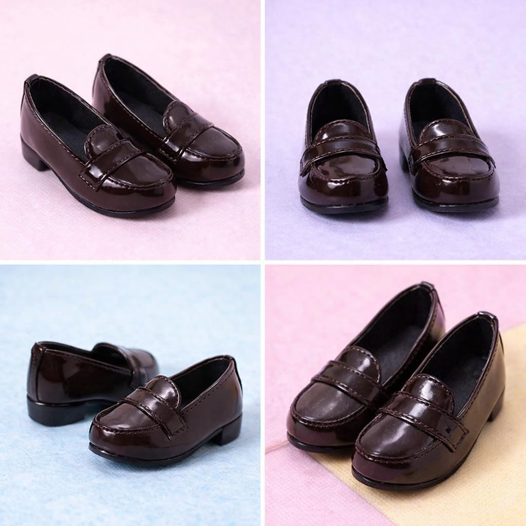 Sunny Step Puppenschuhe Loafer für Puppen, Uniform-Koordination im Studentenstil, Schwarz, Lolita, Lack, Braun, Weiß, Miniatur-Schuhe für Puppen, Puppe