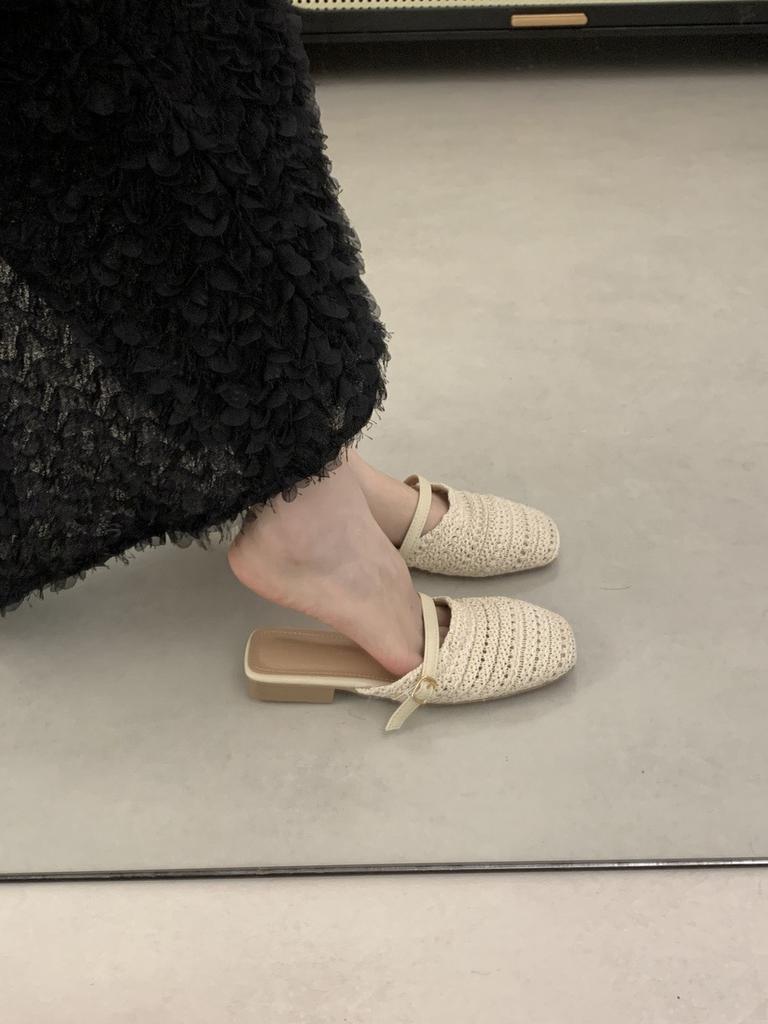 Niche handwoven bag head half slippers women's summer wear Korean version low heel one pedal lazy muller shoes single shoes women
