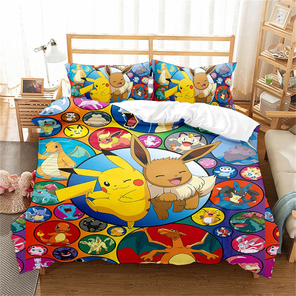 Anime Design Duvet Cover Set,Pikachu children's Bedding Cover and Pillowcase 75*50cm,Cartoon Children's bedding Set With zipper