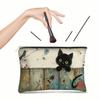 Astuccio con Cerniera Floreale Gatto Nero - Resistente, Anti-Sbiadimento Borsa per Cosmetici, Regalo per Sorelle, Amici, Amanti dei Gatti | Design Vivace