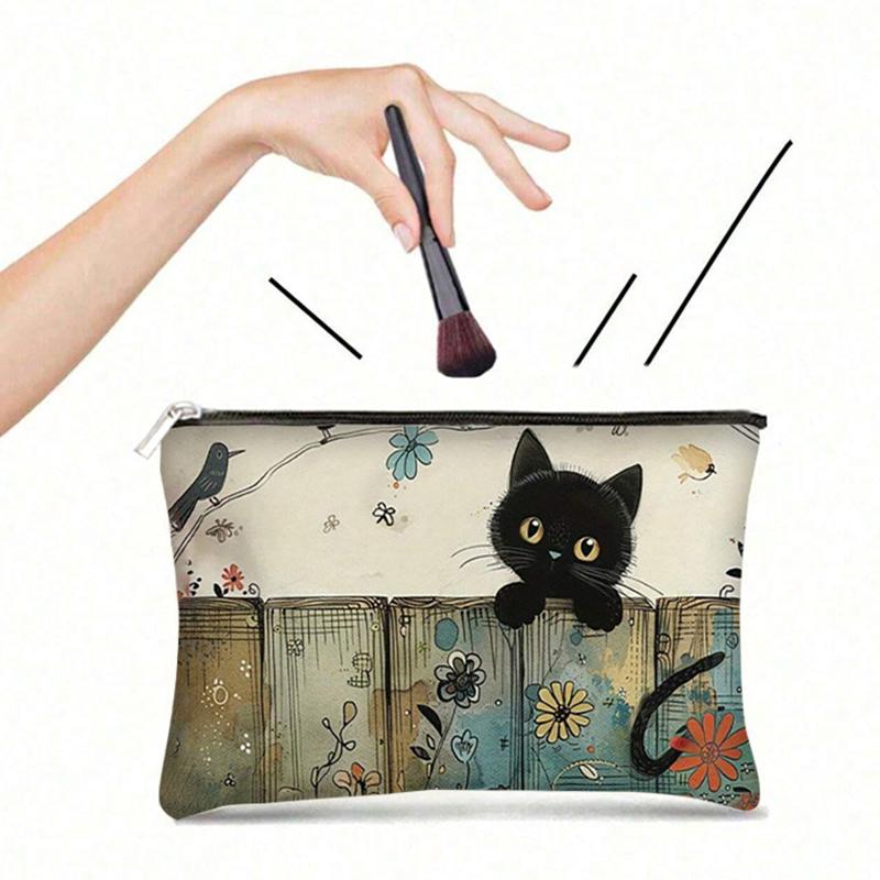 Astuccio con Cerniera Floreale Gatto Nero - Resistente, Anti-Sbiadimento Borsa per Cosmetici, Regalo per Sorelle, Amici, Amanti dei Gatti | Design Vivace