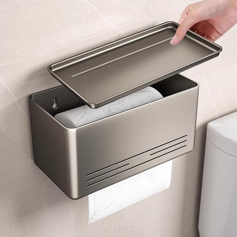 Bathroom Gun Ash Wall-mounted Paper Towel Holder Paper Towel Box Bathroom Multi-functional High-value Storage Rack