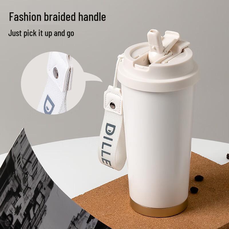 Diller Bärbar Keramisk Isolerad Resemugg med Sugrör