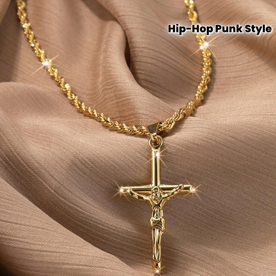 [Naszyjnik Krzyż YS] Stal Nierdzewna Naszyjnik z Wisiorkiem Krzyż YS - Biżuteria w Stylu Hip-Hop Punk na Codzienne Noszenie dla Mężczyzn