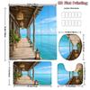 4Pcs Tropical Ocean Veranda Shower Curtain Set with Non-Slip Bath Mat, Toilet Lid Cover, Contour Rug & 12 Hooks, Bathroom Decor